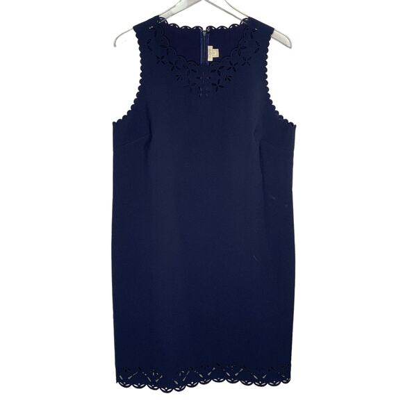 J Crew 14 Womens Navy Laser Cut Floral Dress Mini Sleeveless Classic Shift - Picture 1 of 9